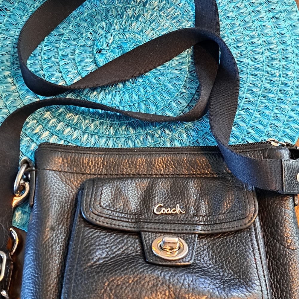 COACH Black Leather Crossbody Purse With Coordinating COACH Wallet